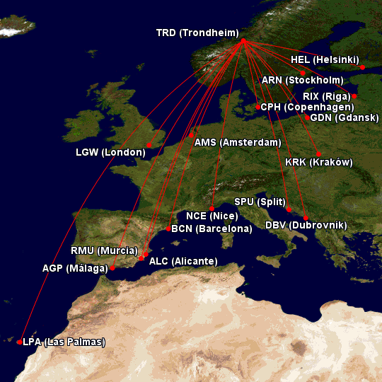 Rutekart Utland 2019